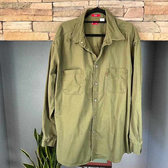 VTG Levi’s Outdoor Camping Denim Shirt Workwear Rugged Utility Earthy Green XL - Picture 2 of 8
